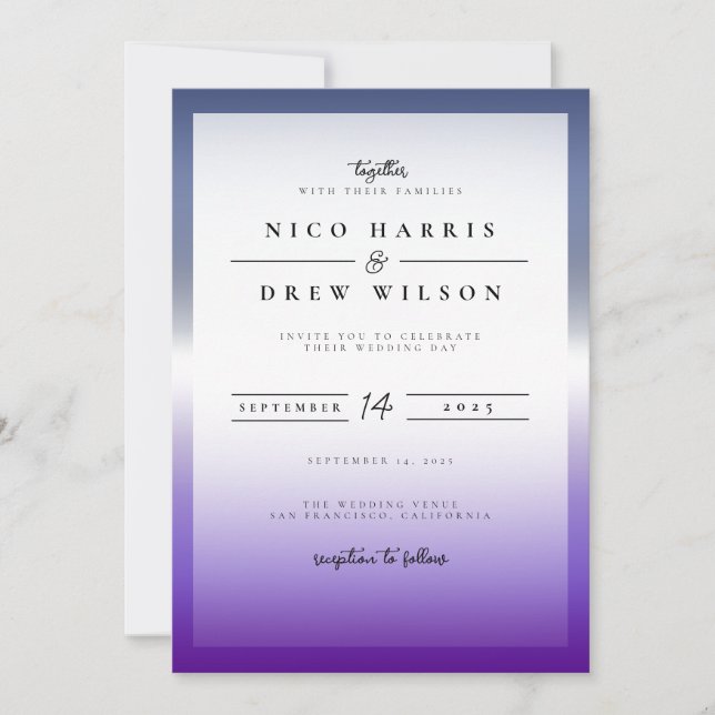 Convites Casamento Elegante de Orgulho Lésbico Lavanda (Frente)