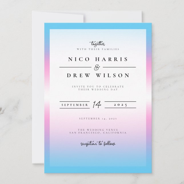 Convites Casamento Elegante de Orgulho Trans  (Frente)