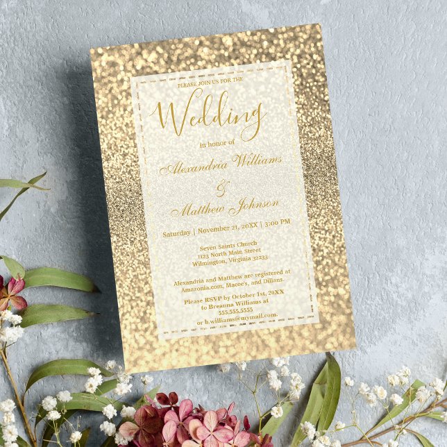 Convites Casamento elegante de ouro branco de luxo (Luxury elegant white gold glitter Wedding Invitation)