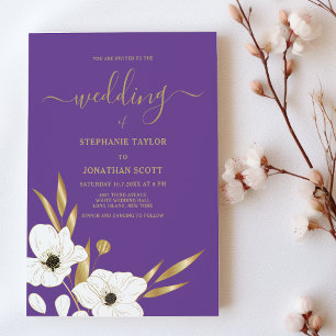 Convites Casamento elegante de ouro branco roxo e clássico