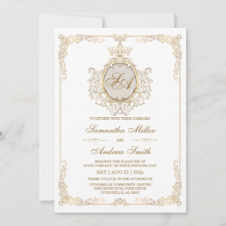 Convites Casamento Elegante de Ouro e Branco