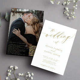 Convites casamento elegante de ouro moderno com foto do cód