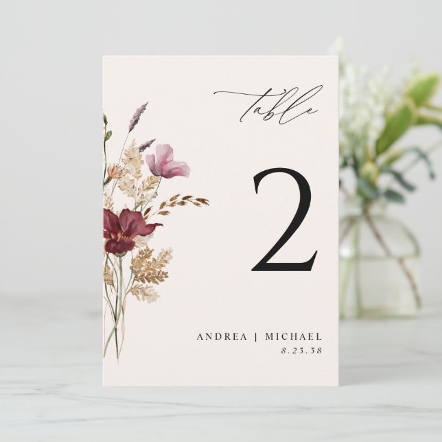 Convites Casamento Elegante de Outono com Flores Silvestres (Em pé/Frente)