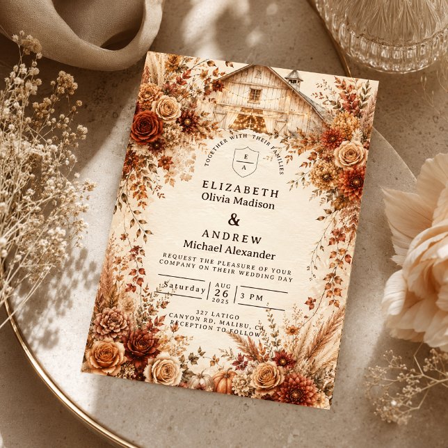 Convites Casamento Elegante de Outono em Celeiro (Criador carregado)