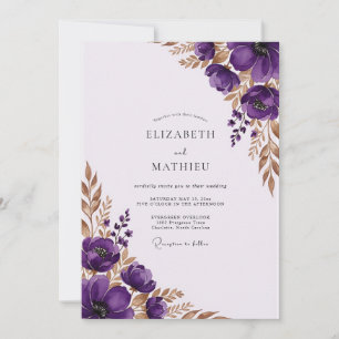 Convites Casamento Elegante de Outono Roxo