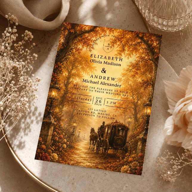 Convites Casamento Elegante de Outono Vintage (Criador carregado)
