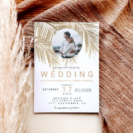 Convites Casamento elegante de palmeira de ouro com foto mo