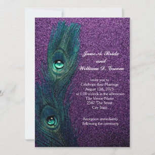Convites Casamento Elegante de Pavão Azul Verde Roxo