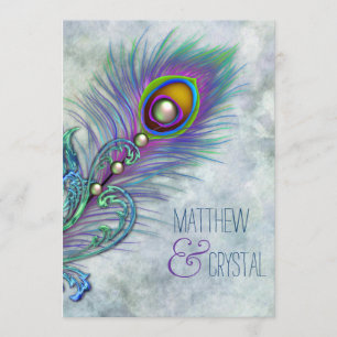 Convites Casamento Elegante de Pavão Vintage