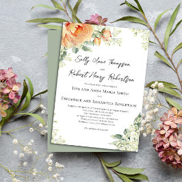 Convites Casamento Elegante De Pêssego Floral Watercolor