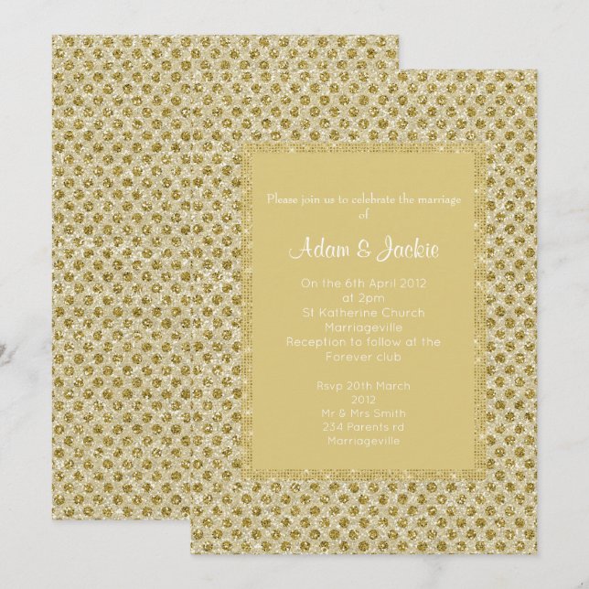 CONVITES CASAMENTO ELEGANTE DE PONTO DOURADO (Frente/Verso)