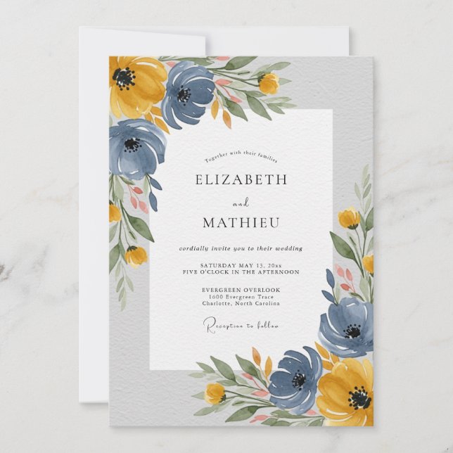 Convites Casamento Elegante de Primavera Azul Centáurea (Frente)