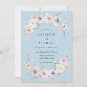 Convites Casamento Elegante de Primavera Azul Pó