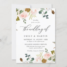 Convites Casamento Elegante de Primavera com Rosa e Flores 