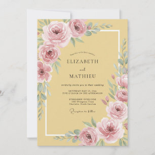 Convites Casamento Elegante de Primavera em Amarelo Mostard