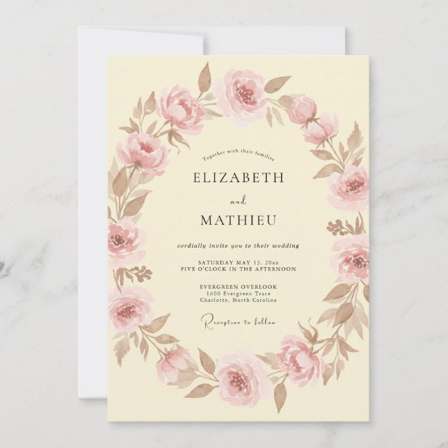Convites Casamento Elegante de Primavera em Rosa Corado (Frente)