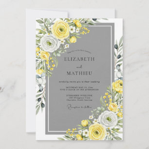 Convites Casamento Elegante de Primavera em Tons de Cinza e