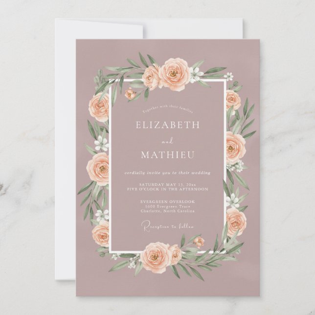Convites Casamento Elegante de Primavera em Tons de Malva (Frente)
