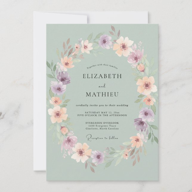 Convites Casamento Elegante de Primavera em Verde Sage (Frente)