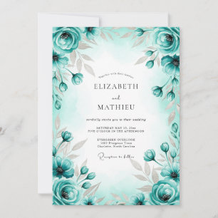 Convites Casamento Elegante de Primavera Turquesa