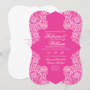 Convites Casamento Elegante de rendas cor-de-rosa-claro