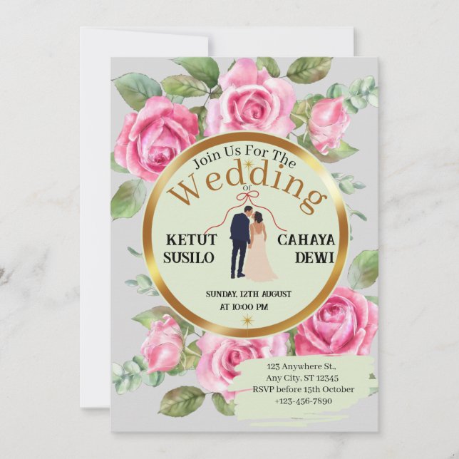 Convites Casamento elegante de Rosa com noiva e noiva (Frente)