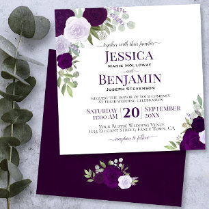 Convites Casamento Elegante de Rosas de Aquarela de Plum Pu