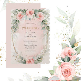 Convites Casamento Elegante de Rosas de Aquarela Rosa-Blush
