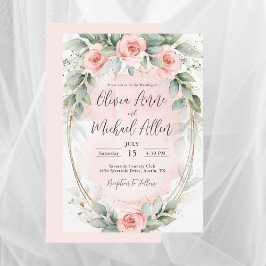 Convites Casamento Elegante de Rosas de Aquarela Rosa-Blush