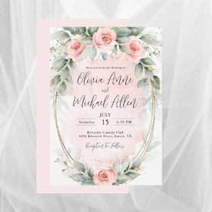 Convites Casamento Elegante de Rosas de Aquarela Rosa-Blush