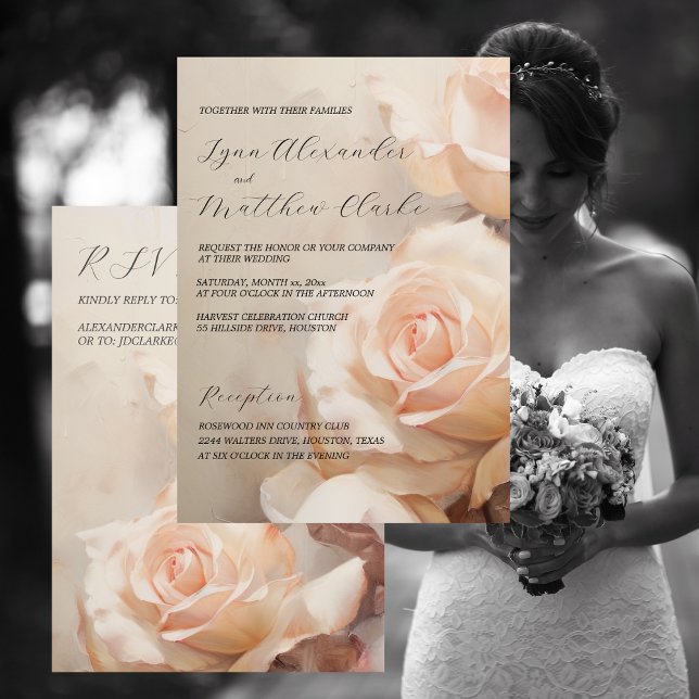 Convites Casamento Elegante de Rosas de Verão e RSVP (Summer Roses Elegant Wedding Invitation and RSVP)