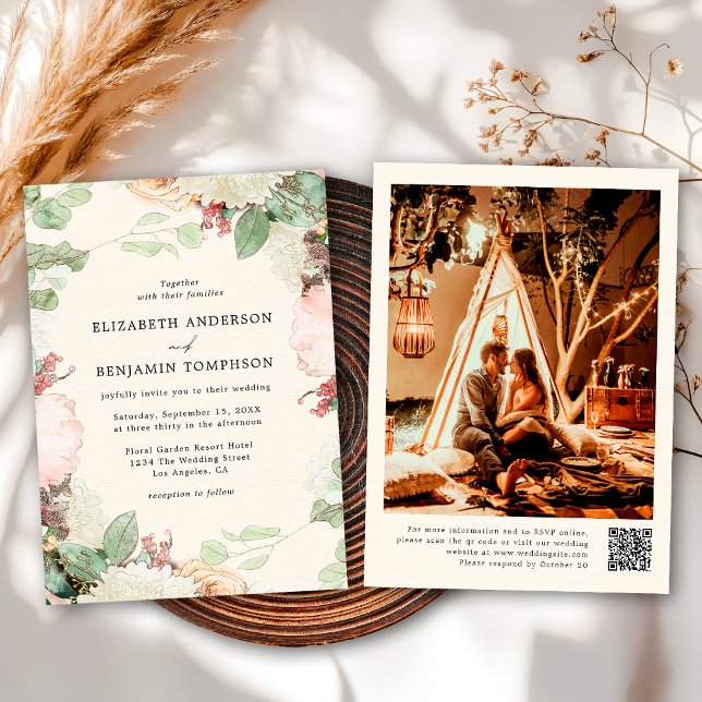 Convites Casamento Elegante de Rosas Florais de Eucalipto V (Criador carregado)