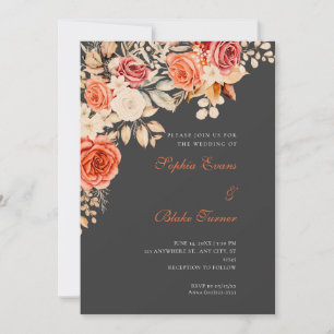 Convites Casamento Elegante de Rosas Laranja e Brancas com