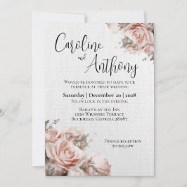 Convites Casamento Elegante de Rosas Rosa Suave