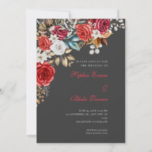 Convites Casamento Elegante de Rosas Vermelhas e Brancas co