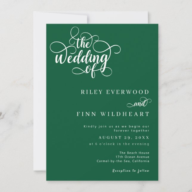 Convites Casamento Elegante de Sage Green e White Script (Frente)