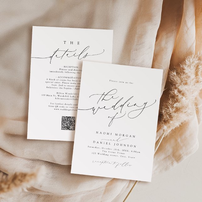 Convites Casamento Elegante De Script Chic Moderno Minimali (Minimalist Modern Chic Script Elegant Wedding Invitation)