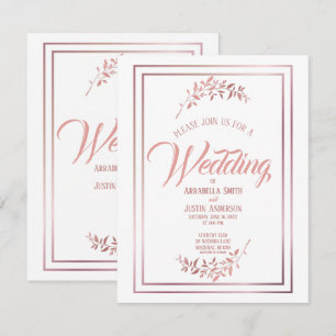 Convites Casamento Elegante de Script Dourado de Rosa Flora