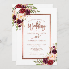 Convites Casamento Elegante de Script Dourado do Burgundy F