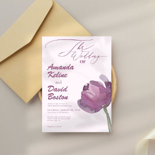 Convites Casamento Elegante De Script Floral Roxo Moderno