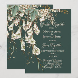 Convites Casamento Elegante de Script Garland Floral Verde