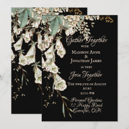 Convites Casamento Elegante de Script Garland Preto Floral