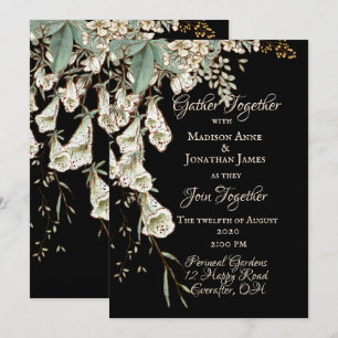 Convites Casamento Elegante de Script Garland Preto Floral