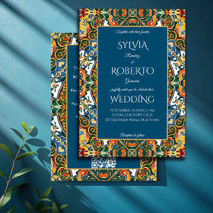Convites Casamento elegante de Talavera mexicano com RSVP