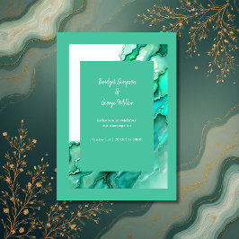 Convites Casamento Elegante de Teal Marble Watercolor