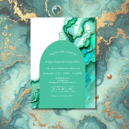 Convites Casamento Elegante de Teal Marble Watercolor