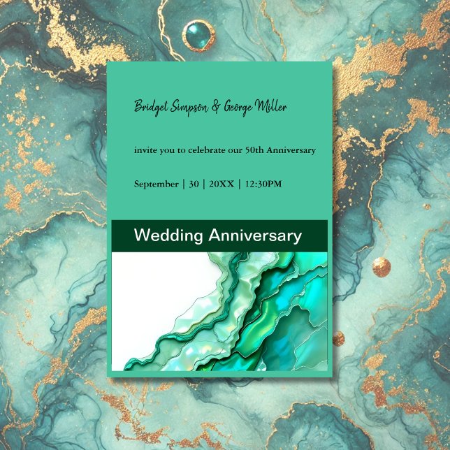Convites Casamento Elegante de Teal Marble Watercolor (Criador carregado)