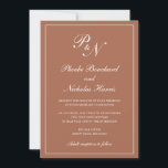 Convites Casamento Elegante de Terracotta Simples Monograma<br><div class="desc">Tradicional estilo terracotta / laranja queimada / convite de casamento cor de ferrugem com um design simples e clássico com seu dois monograma inicial e seus nomes em um dentro de caligrafia elegante de uma fronteira fina. Todos os elementos de design podem ser alterados na ferramenta de edição de design....</div>