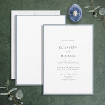 Convites Casamento Elegante de Tipografia Azul e Branca<br><div class="desc">Um belo convite de casamento de tipografia para um verão ou casamento outono! Este belo e elegante design apresenta uma borda azul empoeirada em torno de um convite branco, com a tipografia moderna em preto macio. Uma design simples e minimalista. Muito obrigado por apoiar a nossa pequena empresa, que apreciamos...</div>