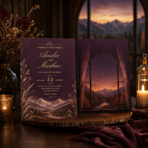 Convites Casamento Elegante de Tonalidade Escura de Ameixa
